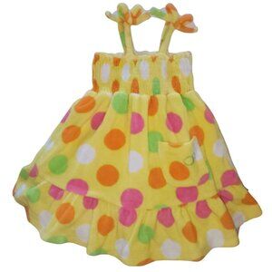 Vintage Y2K Baby Girl's OP Terry Cloth Polka Dot Yellow Sun Dress 18 Months